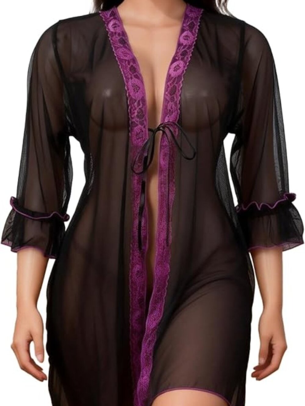 Sheer Mesh Kimono Nightgown